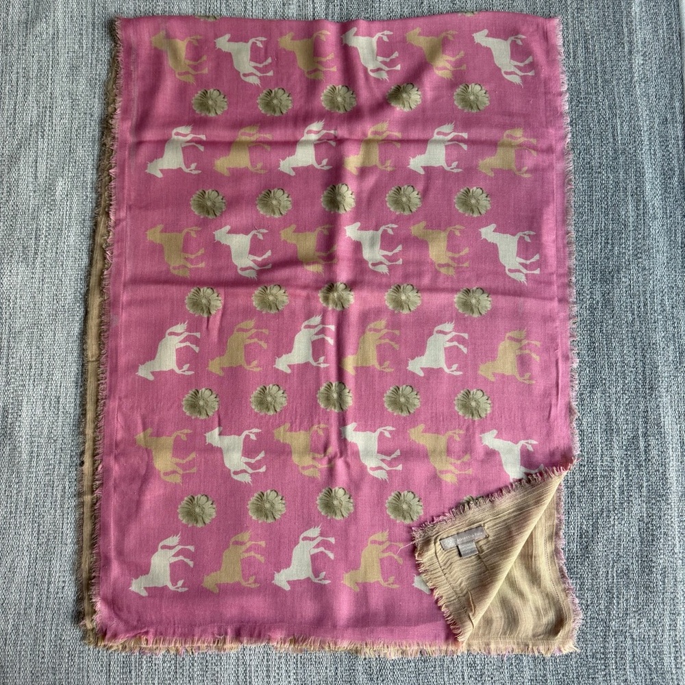 Pink and Tan silk and wool Patterned Scarf